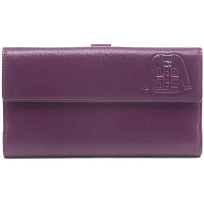 High Quality Chanel Calf Leather Long Tri-Fold Wallets Purple